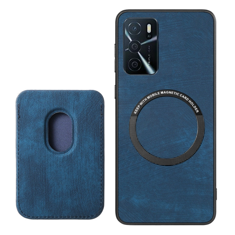 For OPPO Reno9 5G Retro Leather Card Bag Magnetic Phone Case(Blue) - OPPO Cases by PMC TechLife | Online Shopping South Africa | PMC TechLife | Buy Now Pay Later Mobicred