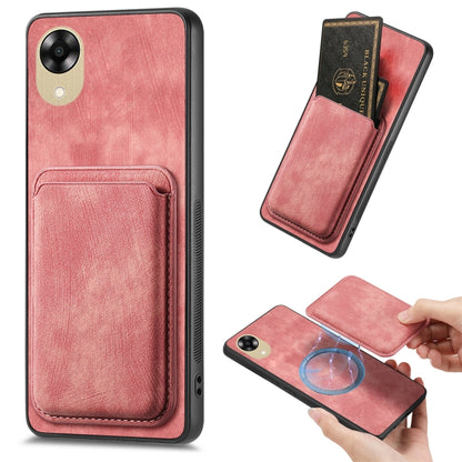 For OPPO A17K Retro Leather Card Bag Magnetic Phone Case(Pink) - OPPO Cases by PMC Jewellery | Online Shopping South Africa | PMC Jewellery | Buy Now Pay Later Mobicred