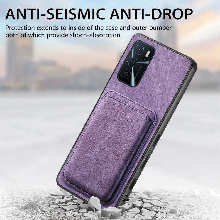 For OPPO A17K Retro Leather Card Bag Magnetic Phone Case(Purple) - OPPO Cases by PMC Jewellery | Online Shopping South Africa | PMC Jewellery | Buy Now Pay Later Mobicred