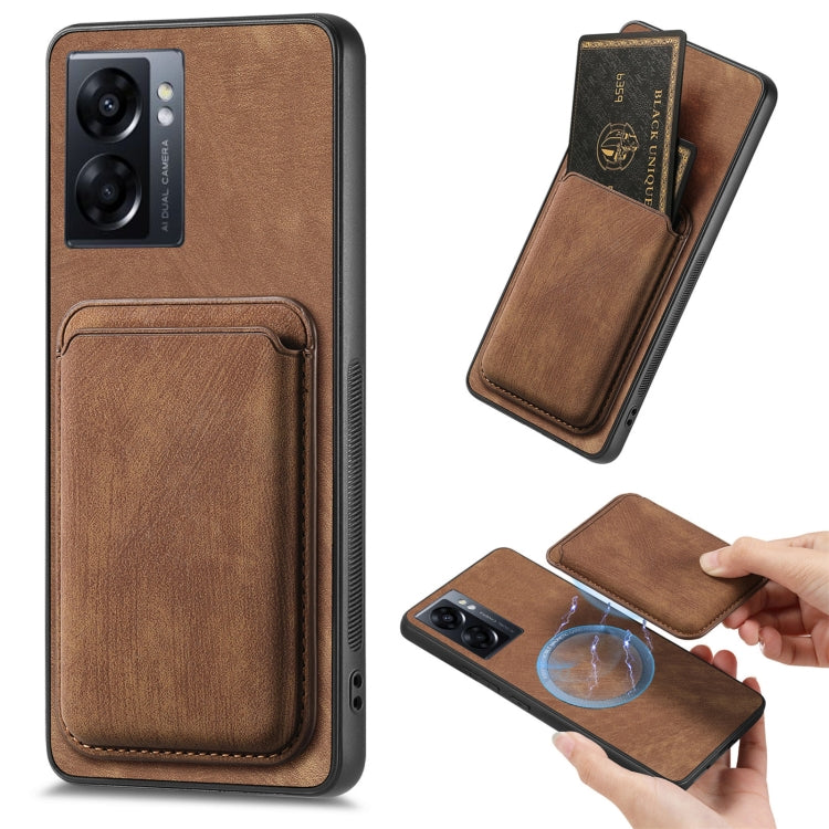 For OPPO A57 5G Retro Leather Card Bag Magnetic Phone Case(Brown) - OPPO Cases by PMC Jewellery | Online Shopping South Africa | PMC Jewellery | Buy Now Pay Later Mobicred