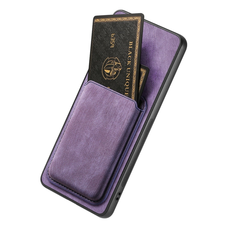 For OPPO Reno7 Pro 5G Retro Leather Card Bag Magnetic Phone Case(Purple) - OPPO Cases by PMC Jewellery | Online Shopping South Africa | PMC Jewellery | Buy Now Pay Later Mobicred