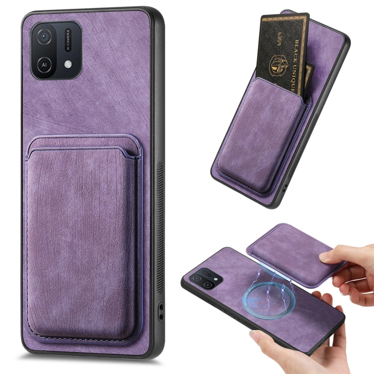 For OPPO A16K Retro Leather Card Bag Magnetic Phone Case(Purple) - OPPO Cases by PMC Jewellery | Online Shopping South Africa | PMC Jewellery | Buy Now Pay Later Mobicred