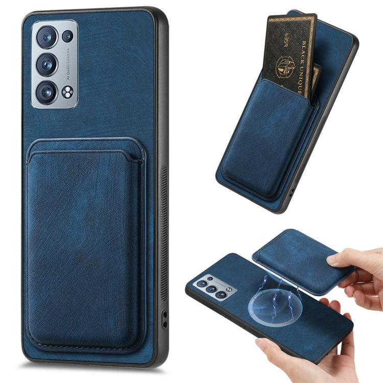 For OPPO Reno6 Pro+ Retro Leather Card Bag Magnetic Phone Case(Blue) - OPPO Cases by PMC Jewellery | Online Shopping South Africa | PMC Jewellery | Buy Now Pay Later Mobicred