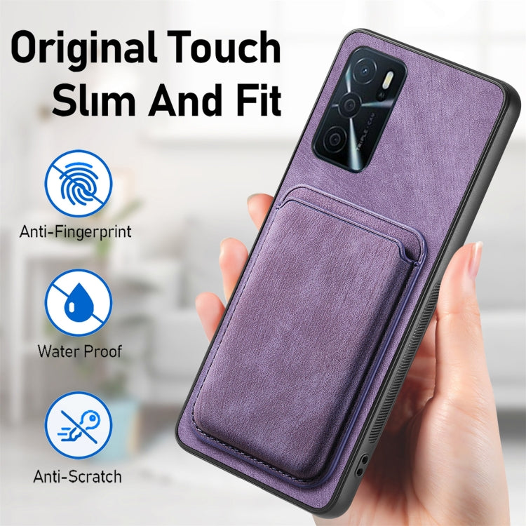 For OPPO Reno6 Pro+ Retro Leather Card Bag Magnetic Phone Case(Purple) - OPPO Cases by PMC Jewellery | Online Shopping South Africa | PMC Jewellery | Buy Now Pay Later Mobicred
