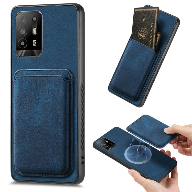 For OPPO F19 Pro+ Retro Leather Card Bag Magnetic Phone Case(Blue) - OPPO Cases by PMC Jewellery | Online Shopping South Africa | PMC Jewellery | Buy Now Pay Later Mobicred