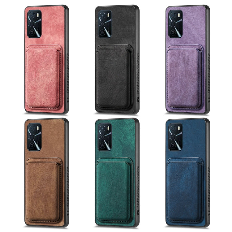 For OPPO Reno8 T 4G Retro Leather Card Bag Magnetic Phone Case(Purple) - OPPO Cases by PMC Jewellery | Online Shopping South Africa | PMC Jewellery | Buy Now Pay Later Mobicred