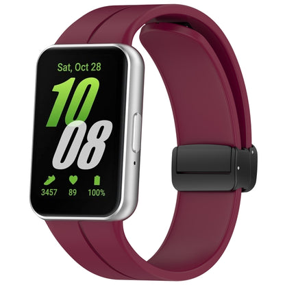 For Samsung Galaxy Fit 3 SM-R390 Magnetic Folding Buckle Silicone Watch Band(Wine Red) - Watch Bands by PMC Jewellery | Online Shopping South Africa | PMC Jewellery