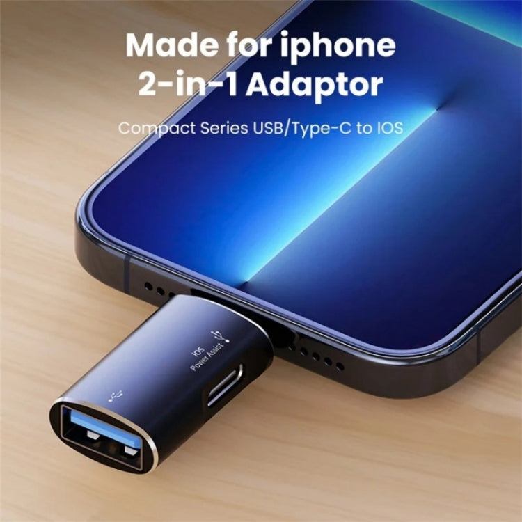JS-103 8 Pin Male to USB+Type-C Female OTG Adapter(Black) - Converter & Adapter by PMC Jewellery | Online Shopping South Africa | PMC Jewellery | Buy Now Pay Later Mobicred