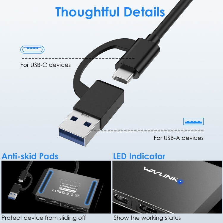 WAVLINK WL-UG69DH2 Dual Monitor USB+Type-C to Dual 4K HD DisplayPort Adapter Splitter(Black) - Splitter by WAVLINK | Online Shopping South Africa | PMC Jewellery | Buy Now Pay Later Mobicred