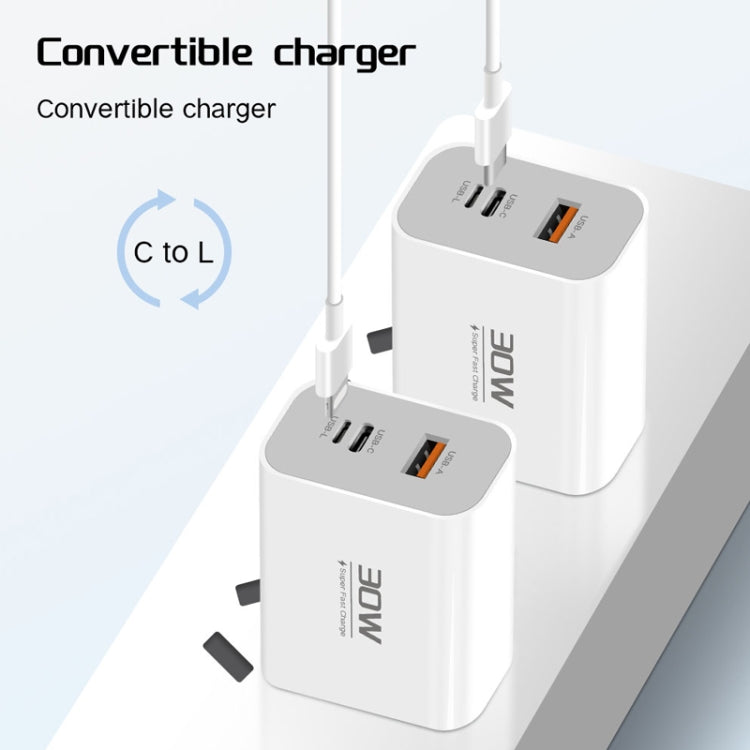 PD30W USB-C / Type-C + 8 Pin + USB Charger with Double Headed Type-C Data Cable(US Plug) - USB Charger by PMC TechLife | Online Shopping South Africa | PMC TechLife | Buy Now Pay Later Mobicred