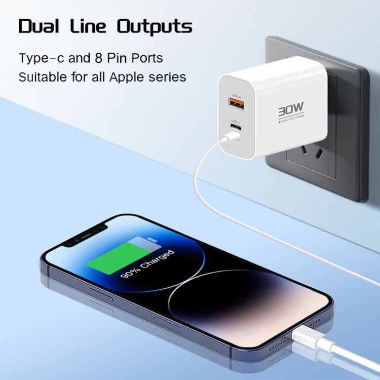 PD30W USB-C / Type-C + 8 Pin + USB Charger with Double Headed Type-C Data Cable(US Plug) - USB Charger by PMC TechLife | Online Shopping South Africa | PMC TechLife | Buy Now Pay Later Mobicred