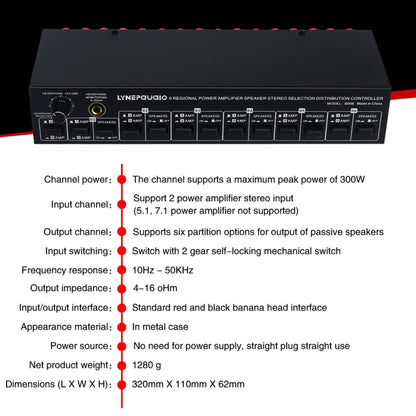 B06 82 In 6 Out Power Amplifier Speaker Selector 6 Region Stereo Speaker Switcher -  by PMC Jewellery | Online Shopping South Africa | PMC Jewellery | Buy Now Pay Later Mobicred