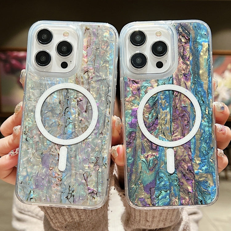 For iPhone 15 Shell Texture Multicolor MagSafe TPU Phone Case(Peacock Blue) - iPhone 15 Cases by PMC TechLife | Online Shopping South Africa | PMC TechLife