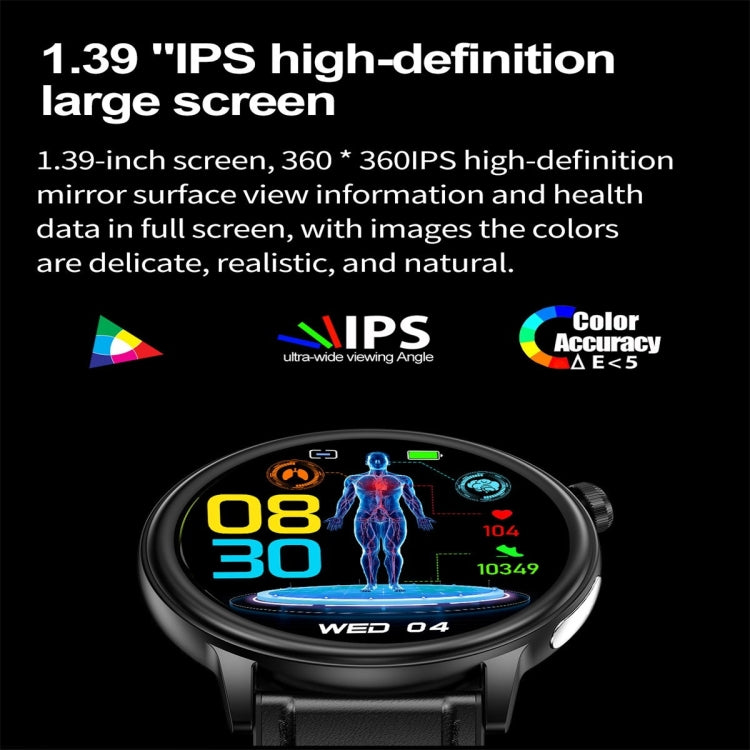 ET470 1.39 inch Color Screen Smart Watch Leather Strap, Support Bluetooth Call / ECG(Black) - Smart Watches by PMC TechLife | Online Shopping South Africa | PMC TechLife