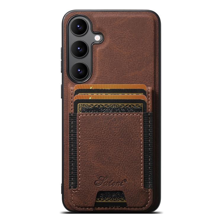 For Samsung Galaxy S25 5G Suteni H17 Litchi Texture Leather MagSafe Detachable Wallet Phone Case(Brown) - Galaxy S25 5G Cases by Suteni | Online Shopping South Africa | PMC Jewellery | Buy Now Pay Later Mobicred