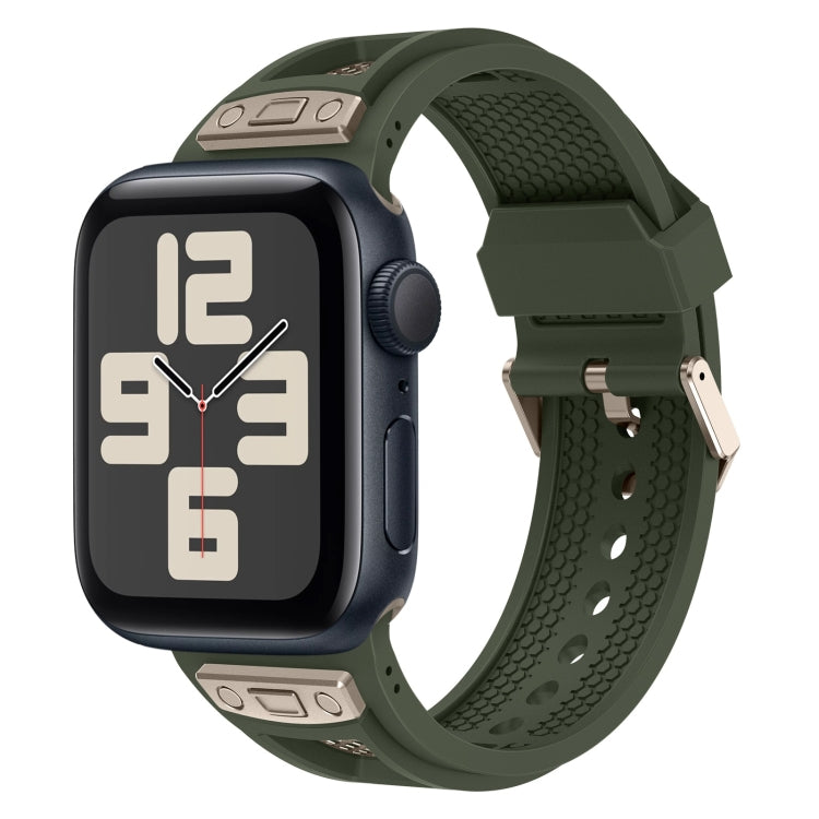 For Apple Watch SE 2023 44mm Breathable Stainless Steel Mesh TPU Watch Band(Green Titanium) - Watch Bands by PMC Jewellery | Online Shopping South Africa | PMC Jewellery