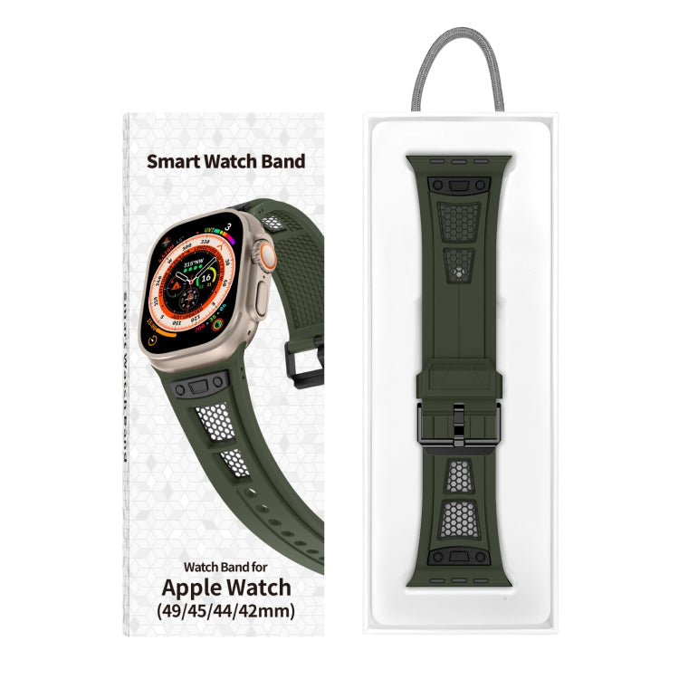 For Apple Watch Series 8 45mm Breathable Stainless Steel Mesh TPU Watch Band(Green Black) - Watch Bands by PMC Jewellery | Online Shopping South Africa | PMC Jewellery