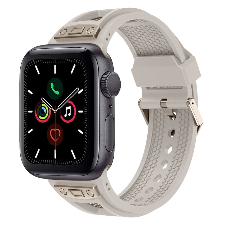 For Apple Watch Series 5 44mm Breathable Stainless Steel Mesh TPU Watch Band(Starlight Titanium) - Watch Bands by PMC Jewellery | Online Shopping South Africa | PMC Jewellery