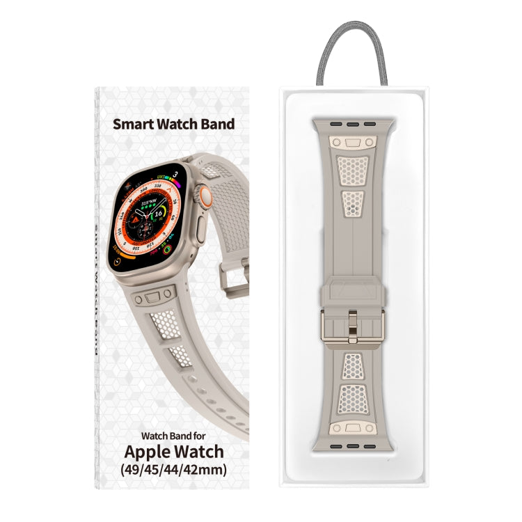 For Apple Watch Series 5 44mm Breathable Stainless Steel Mesh TPU Watch Band(Starlight Titanium) - Watch Bands by PMC Jewellery | Online Shopping South Africa | PMC Jewellery