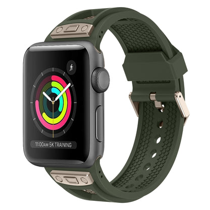 For Apple Watch Series 3 42mm Breathable Stainless Steel Mesh TPU Watch Band(Green Titanium) - Watch Bands by PMC Jewellery | Online Shopping South Africa | PMC Jewellery