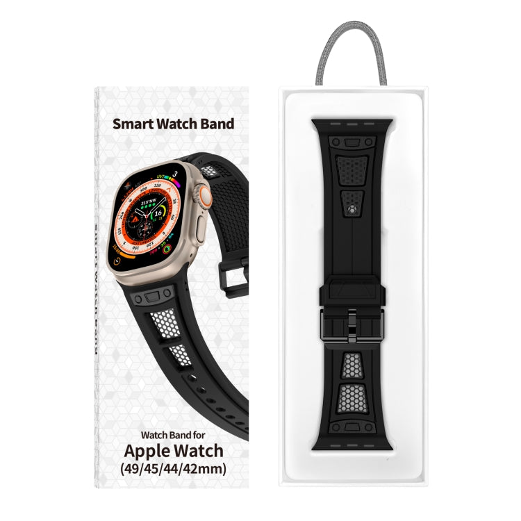 For Apple Watch Series 3 42mm Breathable Stainless Steel Mesh TPU Watch Band(Black Black) - Watch Bands by PMC Jewellery | Online Shopping South Africa | PMC Jewellery