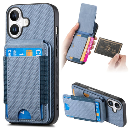 For iPhone 16 Carbon Fiber Vertical Flip Wallet Stand Phone Case(Blue) - iPhone 16 Cases by PMC Jewellery | Online Shopping South Africa | PMC Jewellery | Buy Now Pay Later Mobicred