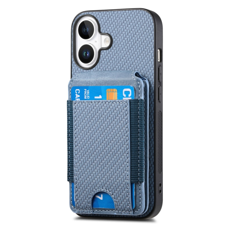 For iPhone 16 Carbon Fiber Vertical Flip Wallet Stand Phone Case(Blue) - iPhone 16 Cases by PMC Jewellery | Online Shopping South Africa | PMC Jewellery | Buy Now Pay Later Mobicred