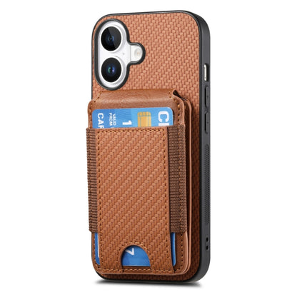 For iPhone 16 Carbon Fiber Vertical Flip Wallet Stand Phone Case(Brown) - iPhone 16 Cases by PMC Jewellery | Online Shopping South Africa | PMC Jewellery | Buy Now Pay Later Mobicred