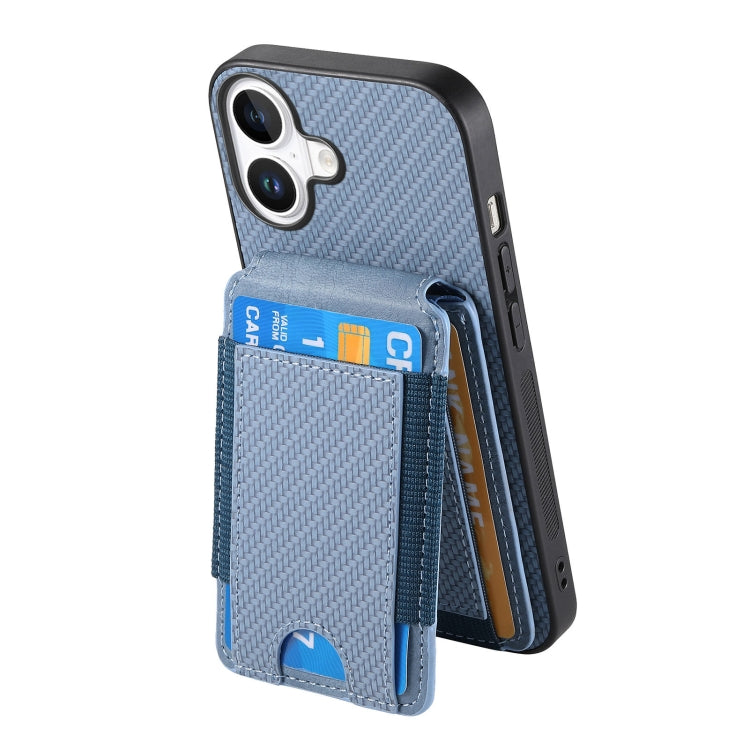 For iPhone 16 Plus Carbon Fiber Vertical Flip Wallet Stand Phone Case(Blue) - iPhone 16 Plus Cases by PMC Jewellery | Online Shopping South Africa | PMC Jewellery | Buy Now Pay Later Mobicred