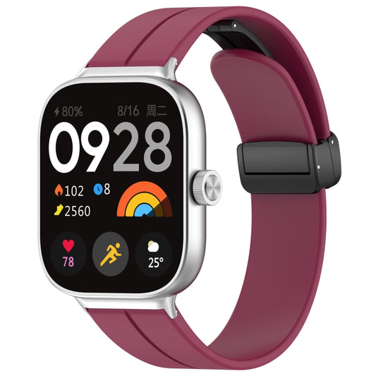 For Redmi Watch 4 Groove Folding Magnetic Buckle Silicone Watch Band(Wine Red) - Watch Bands by PMC Jewellery | Online Shopping South Africa | PMC Jewellery