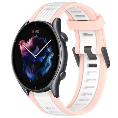 For Amazfit GTR 3 22mm Two-Color Textured Silicone Watch Band(White+Pink) - Watch Bands by PMC Jewellery | Online Shopping South Africa | PMC Jewellery