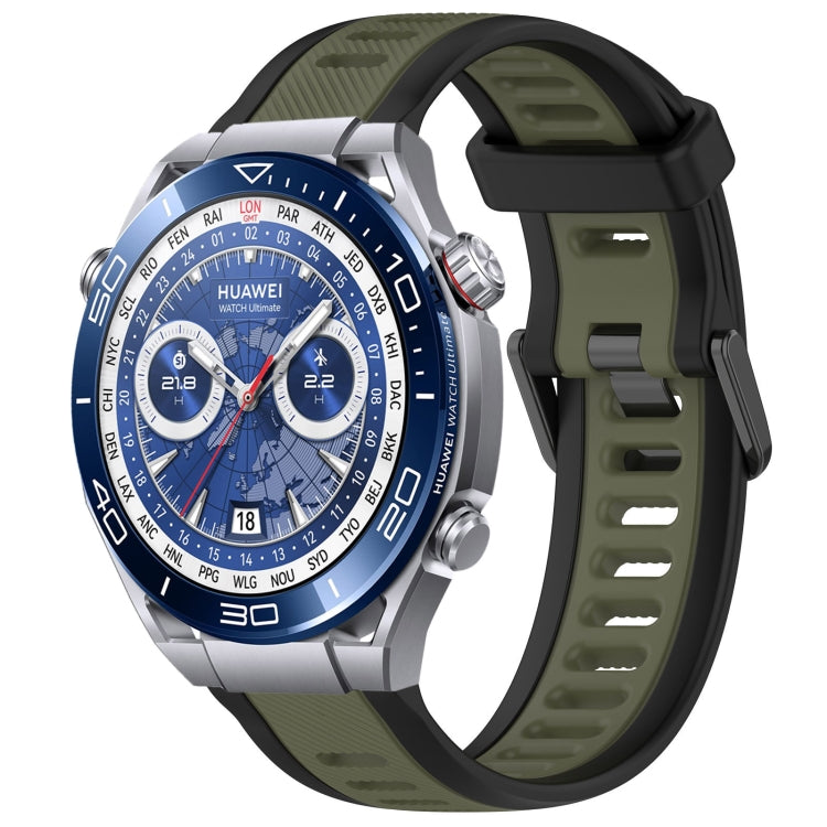 For Huawei Watch Ultimate 22mm Two Color Textured Silicone Watch Band(Green+Black) - Watch Bands by PMC Jewellery | Online Shopping South Africa | PMC Jewellery