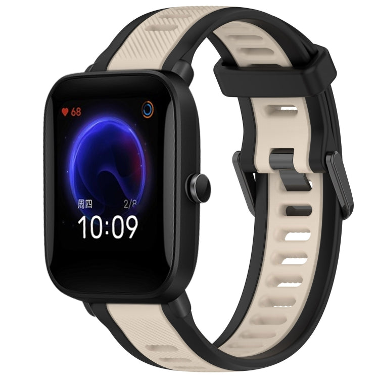 For Amazfit Pop 20mm Two-Color Textured Silicone Watch Band(Starlight + Black) - Watch Bands by PMC TechLife | Online Shopping South Africa | PMC TechLife
