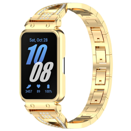 For Samsung Galaxy Fit 3 X Shaped Dual Row Diamond Metal Frame Watch Band(Gold) - Watch Bands by PMC Jewellery | Online Shopping South Africa | PMC Jewellery