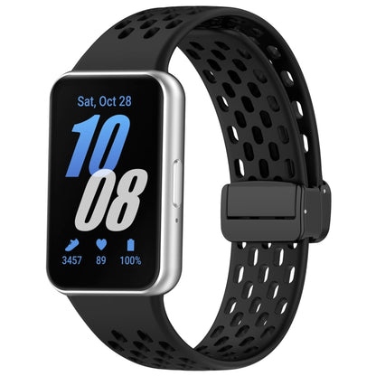 For Samsung Galaxy Fit 3 Hole Style Magnetic Folding Buckle Silicone Watch Band(Black) - Watch Bands by PMC Jewellery | Online Shopping South Africa | PMC Jewellery