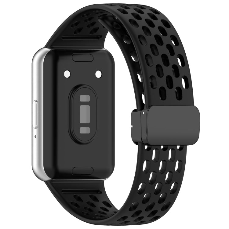 For Samsung Galaxy Fit 3 Hole Style Magnetic Folding Buckle Silicone Watch Band(Black) - Watch Bands by PMC Jewellery | Online Shopping South Africa | PMC Jewellery