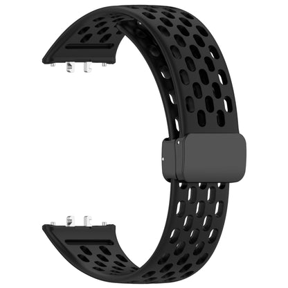 For Samsung Galaxy Fit 3 Hole Style Magnetic Folding Buckle Silicone Watch Band(Black) - Watch Bands by PMC Jewellery | Online Shopping South Africa | PMC Jewellery