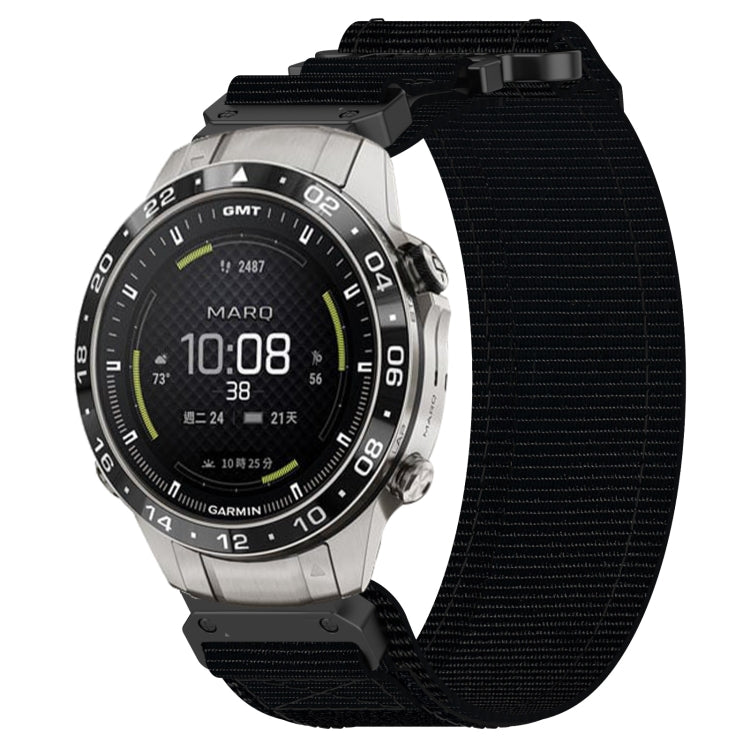 For Garmin MARQ Aviator Gen 2 22mm Nylon Hook And Loop Fastener Watch Band(Black) - Watch Bands by PMC TechLife | Online Shopping South Africa | PMC TechLife