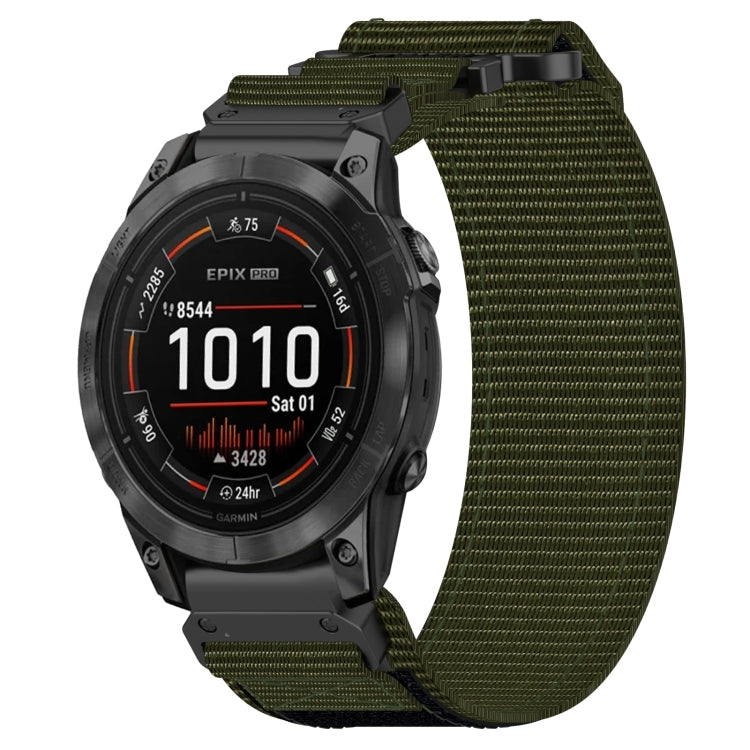 For Garmin Epix Pro 51mm 26mm Nylon Hook And Loop Fastener Watch Band(Army Green) - Watch Bands by PMC Jewellery | Online Shopping South Africa | PMC Jewellery