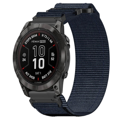 For Garmin Fenix 7X 26mm Nylon Hook And Loop Fastener Watch Band(Blue) - Watch Bands by PMC Jewellery | Online Shopping South Africa | PMC Jewellery