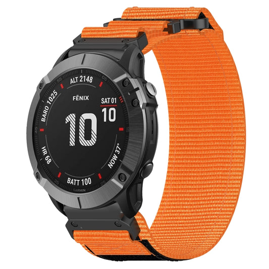 For Garmin Fenix 6X 26mm Nylon Hook And Loop Fastener Watch Band(Orange) - Watch Bands by PMC Jewellery | Online Shopping South Africa | PMC Jewellery