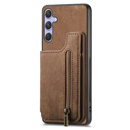 For Samsung Galaxy S25 5G Retro Leather Zipper Wallet Back Phone Case(Brown) - Galaxy S25 5G Cases by PMC Jewellery | Online Shopping South Africa | PMC Jewellery | Buy Now Pay Later Mobicred