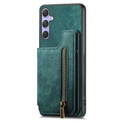 For Samsung Galaxy S25 5G Retro Leather Zipper Wallet Back Phone Case(Green) - Galaxy S25 5G Cases by PMC Jewellery | Online Shopping South Africa | PMC Jewellery | Buy Now Pay Later Mobicred