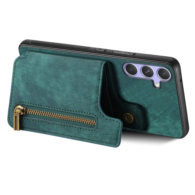 For Samsung Galaxy S25 5G Retro Leather Zipper Wallet Back Phone Case(Green) - Galaxy S25 5G Cases by PMC Jewellery | Online Shopping South Africa | PMC Jewellery | Buy Now Pay Later Mobicred