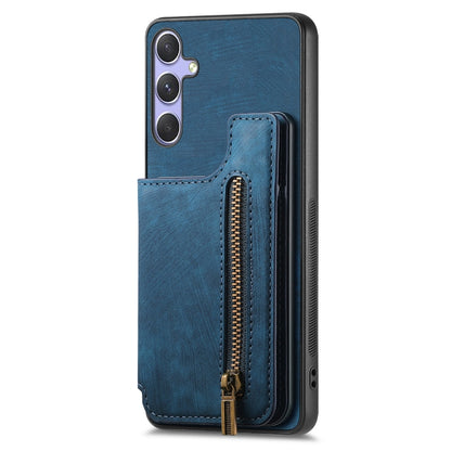 For Samsung Galaxy S25+ 5G Retro Leather Zipper Wallet Back Phone Case(Blue) - Galaxy S25+ 5G Cases by PMC Jewellery | Online Shopping South Africa | PMC Jewellery | Buy Now Pay Later Mobicred