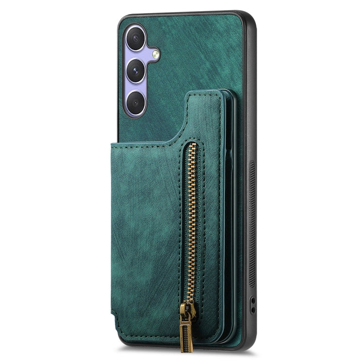 For Samsung Galaxy S25+ 5G Retro Leather Zipper Wallet Back Phone Case(Green) - Galaxy S25+ 5G Cases by PMC Jewellery | Online Shopping South Africa | PMC Jewellery | Buy Now Pay Later Mobicred