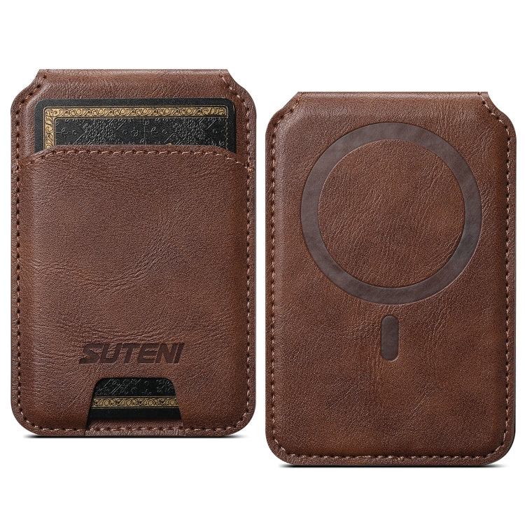 Suteni S2 Phone Magnetic Card Case Card Sleeve MagSafe Magnetic Coil PU Leather(Brown) -  by Suteni | Online Shopping South Africa | PMC Jewellery | Buy Now Pay Later Mobicred