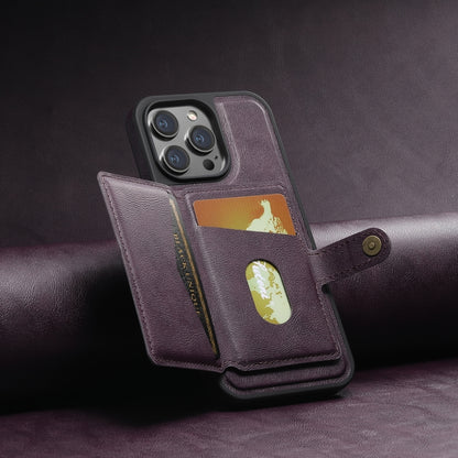 For iPhone 15 Pro Suteni M1 Oil Wax MagSafe Detachable Horizontal Card Bag Phone Case(Purple) - iPhone 15 Pro Cases by Suteni | Online Shopping South Africa | PMC Jewellery | Buy Now Pay Later Mobicred