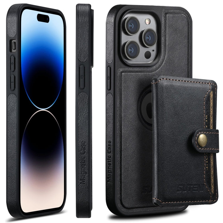 For iPhone 14 Pro Max Suteni M1 Oil Wax MagSafe Detachable Horizontal Card Bag Phone Case(Black) - iPhone 14 Pro Max Cases by Suteni | Online Shopping South Africa | PMC Jewellery | Buy Now Pay Later Mobicred