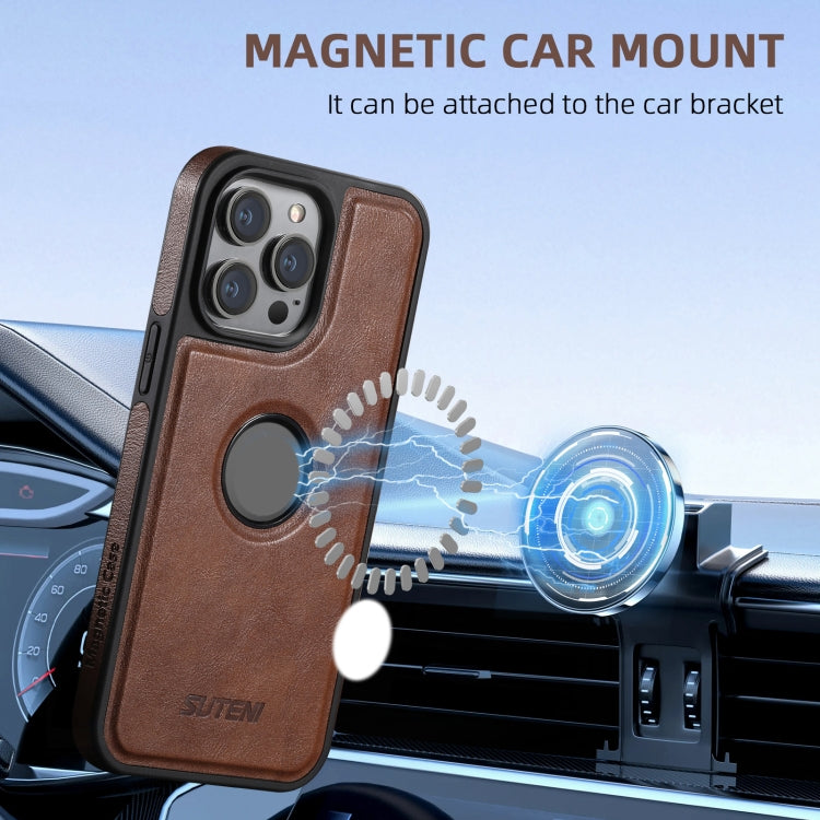 For iPhone 16 Plus Suteni M1 Oil Wax MagSafe Detachable Horizontal Card Bag Phone Case(Brown) - iPhone 16 Plus Cases by Suteni | Online Shopping South Africa | PMC Jewellery | Buy Now Pay Later Mobicred